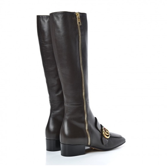 Gucci Malaga Kid GG Marmont Calfskin Leather Knee High Riding Boots - Picture 2 of 14